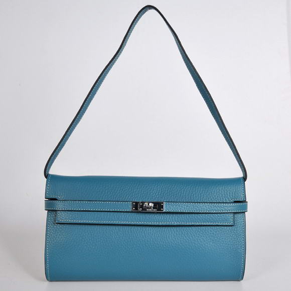 AAA Hermes Kelly 26CM Shoulder Bag Clemence Blue 60669 On Sale - Click Image to Close